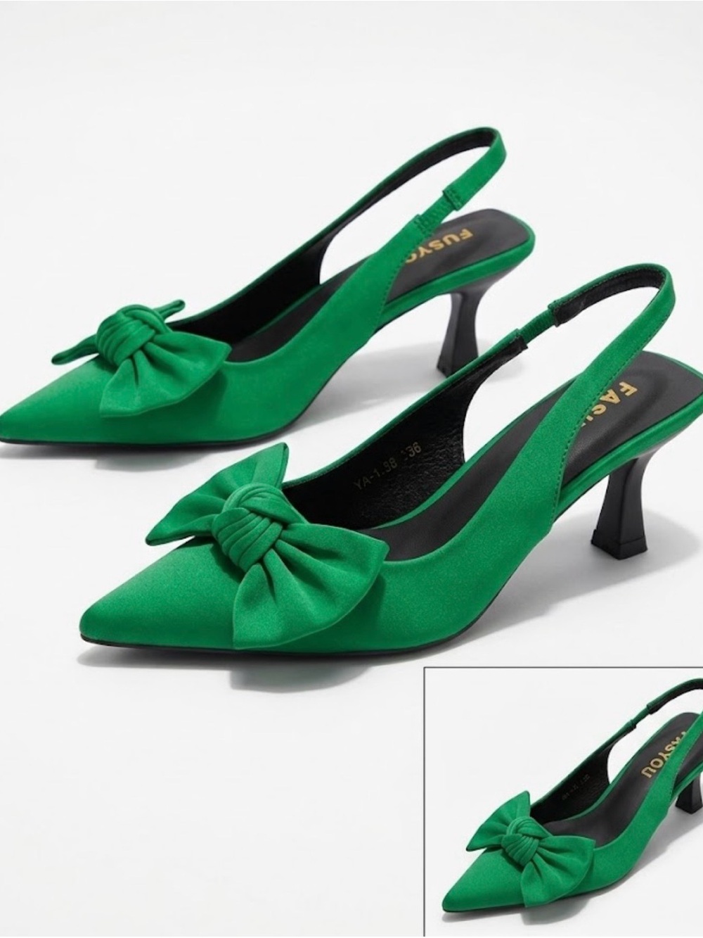 Woman’s green bow kitten heels nwt fushou size 7.5